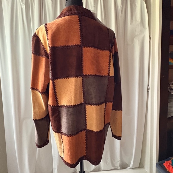 Denim & Co Womens Large Multicolor Leather Patchwork Jacket w/Crochet Seams - Picture 2 of 12